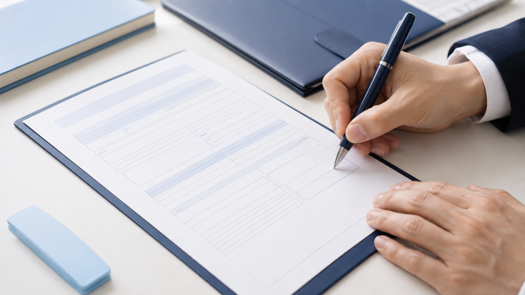 2号特定技能外国人の業務内容に関する誓約書に署名している様子